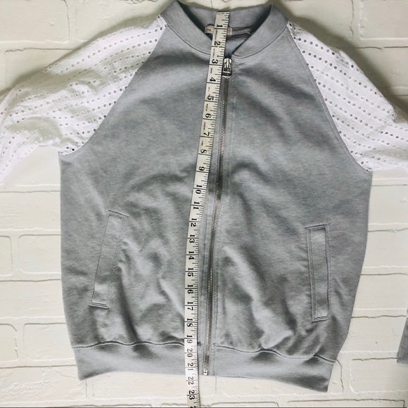 GAP Gray and White Eyelet Sleeve Zip-Up Jacket - Picture 4 of 8